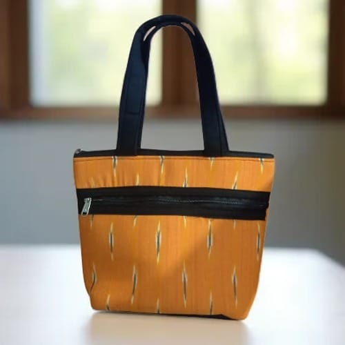 Orange Ikat Pattern Tote Bag with Black Accents