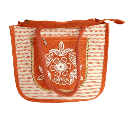 Orange Colour Jute Tote Bag with Zipper Closure