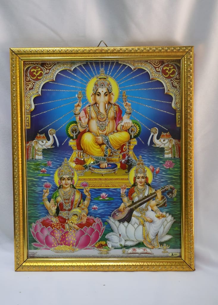 Ganesha, Lakshmi, Saraswati Framed Print - Divine Hindu Gods - Pooja Needs | Buy online on ZillyBuy