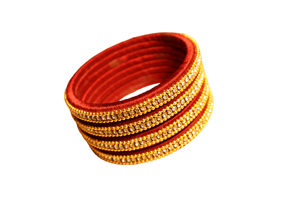 Red & Gold Beaded Bangles - Ethnic Elegance