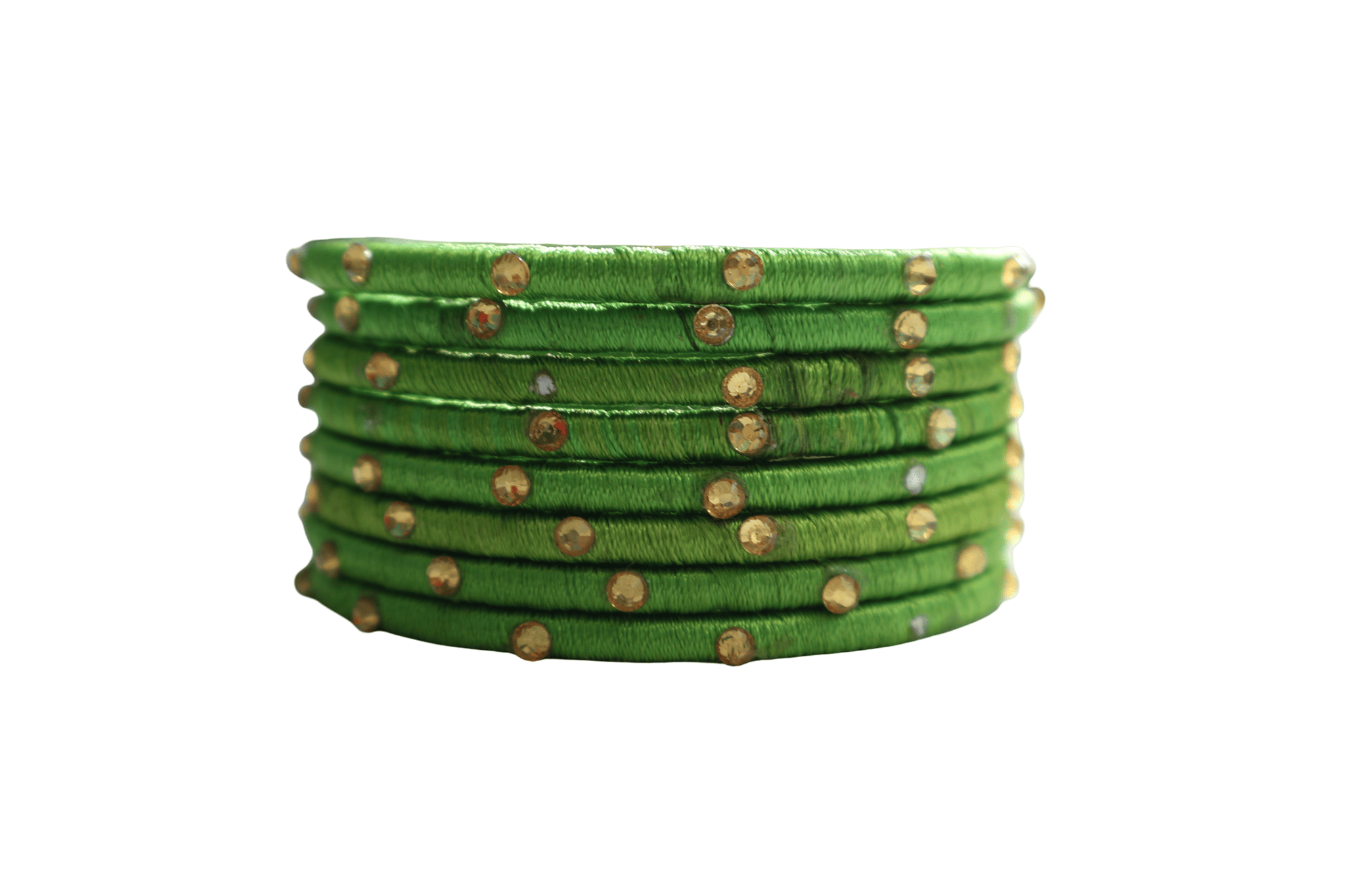Green Silk Thread Bangles with Golden Embellishments