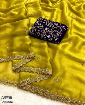 Lemon Yellow Saree with Embroidered Blouse Lemon Yellow Saree with Embroidered Blouse