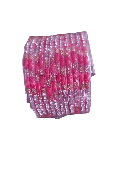 Pink Glass Bangles with Golden Rhinestones - Bangles & Bracelets | Buy online on ZillyBuy