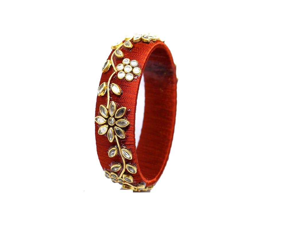 Maroon Silk Thread Bangle with Floral Embellishments