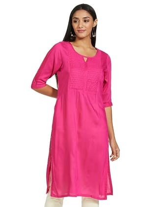 Elegant Pink Kurta with Detailed Yoke & 3/4 Sleeves Elegant Pink Kurta with Detailed Yoke & 3/4 Sleeves
