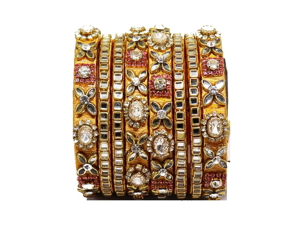 Exquisite Thread Gold Bangles with Sparkling Embellishments