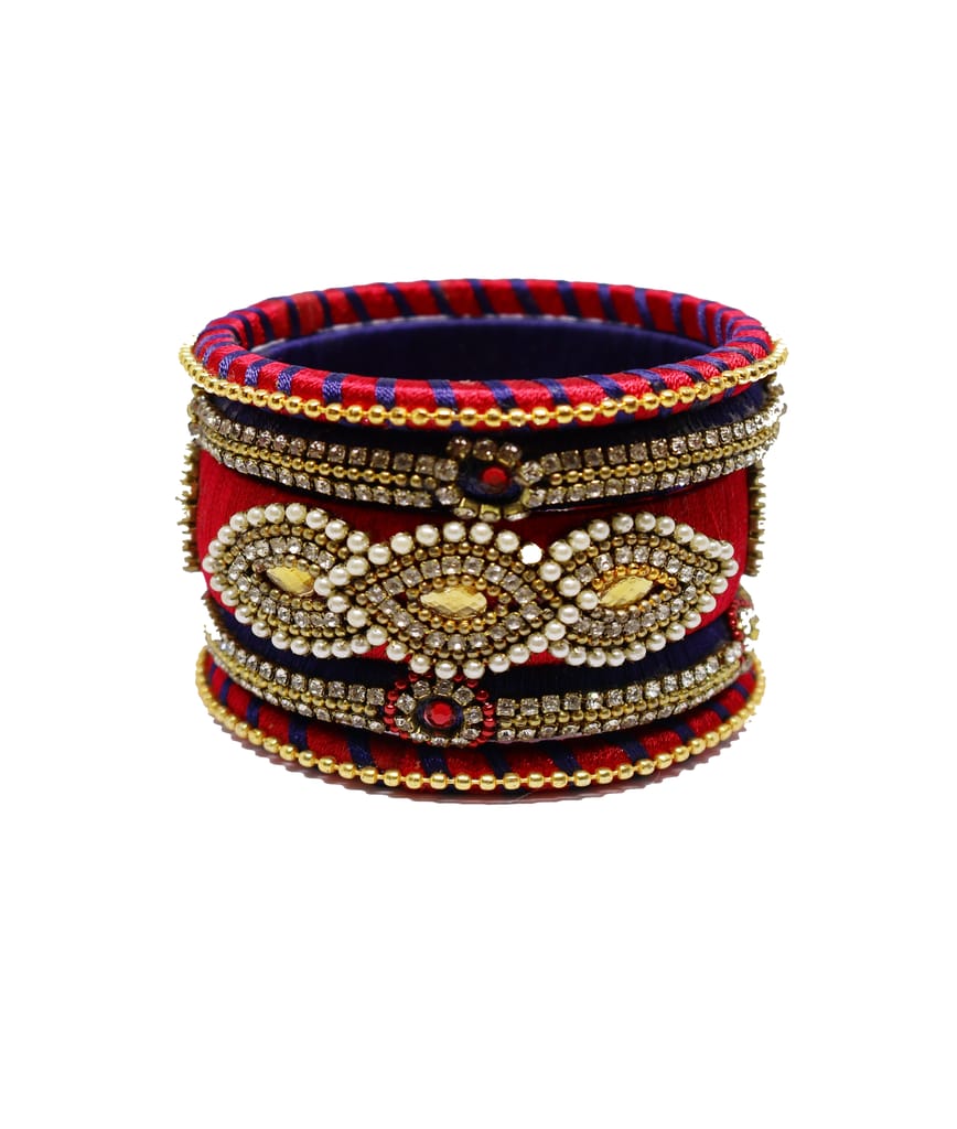 Exquisite Red & Gold Embellished Thread Bangle