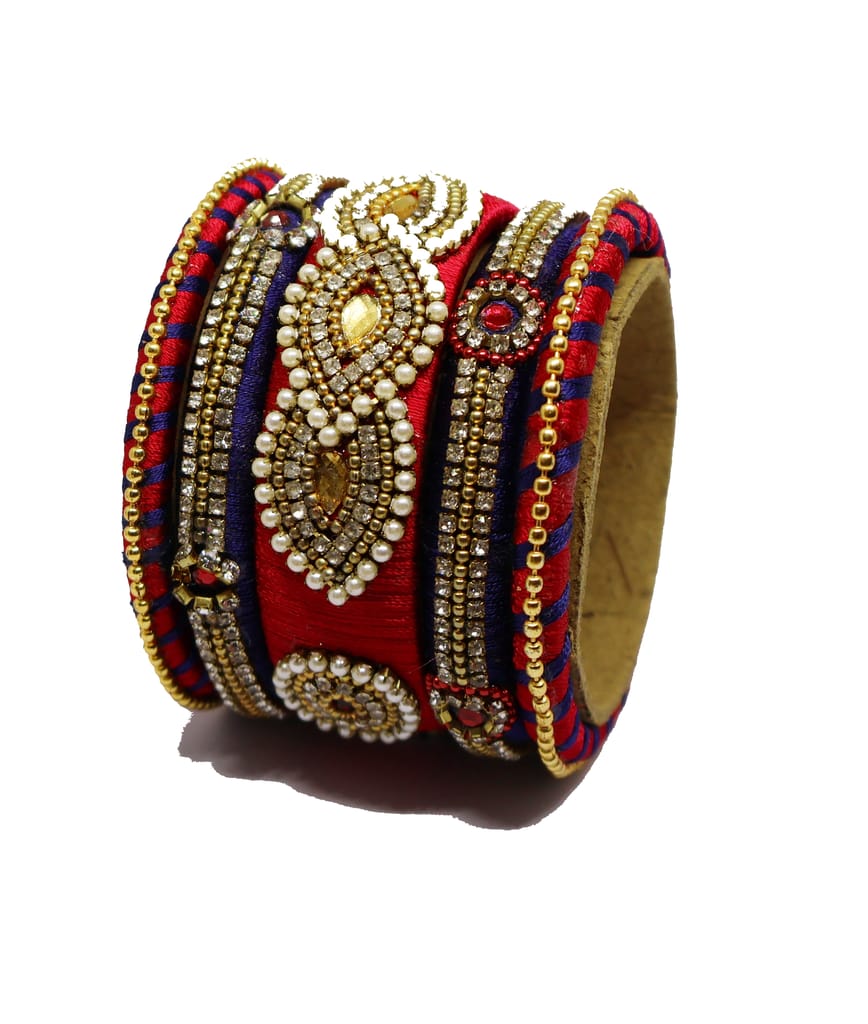 Exquisite Red & Gold Embellished Thread Bangle