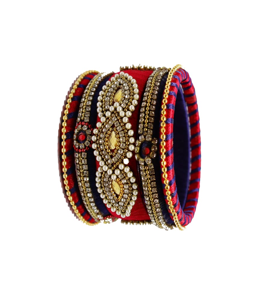 Exquisite Red & Gold Embellished Thread Bangle