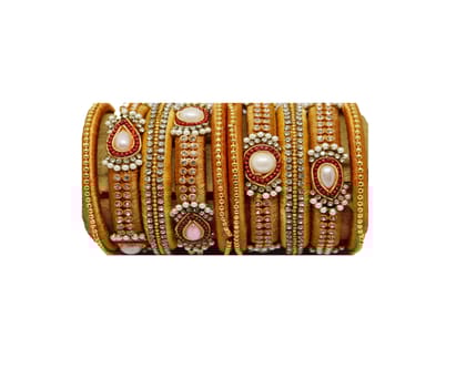 Golden Embellished Thread Bangles with Crystals and Pearls Golden Embellished Thread Bangles with Crystals and Pearls