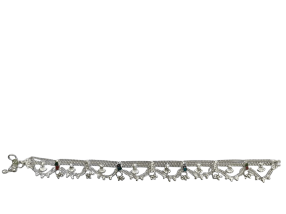 Silver Anklets with Dangles and Gemstone Accents