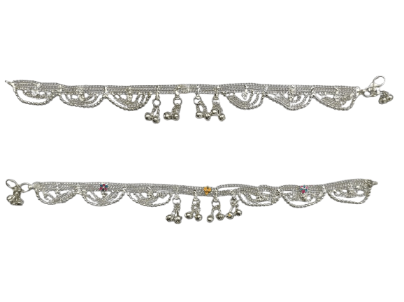 Silver Anklets with Dangling Charms