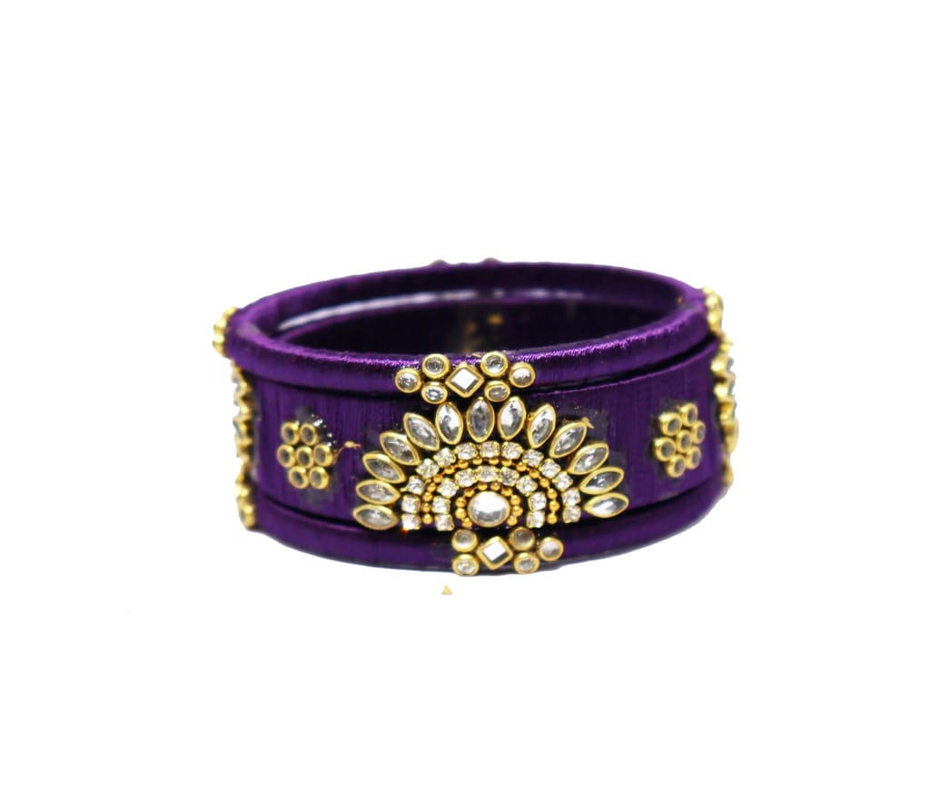 Purple Thread Bangles with Rhinestone & Golden Embellishments