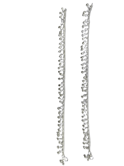 Silver Anklets with Bells and Colorful Accents