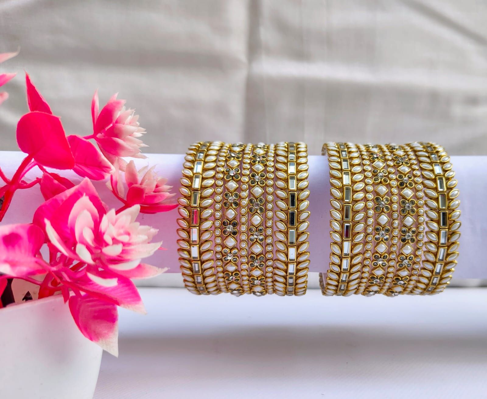 Bridal Set Elegant Pearl & Mirror Work Bangles