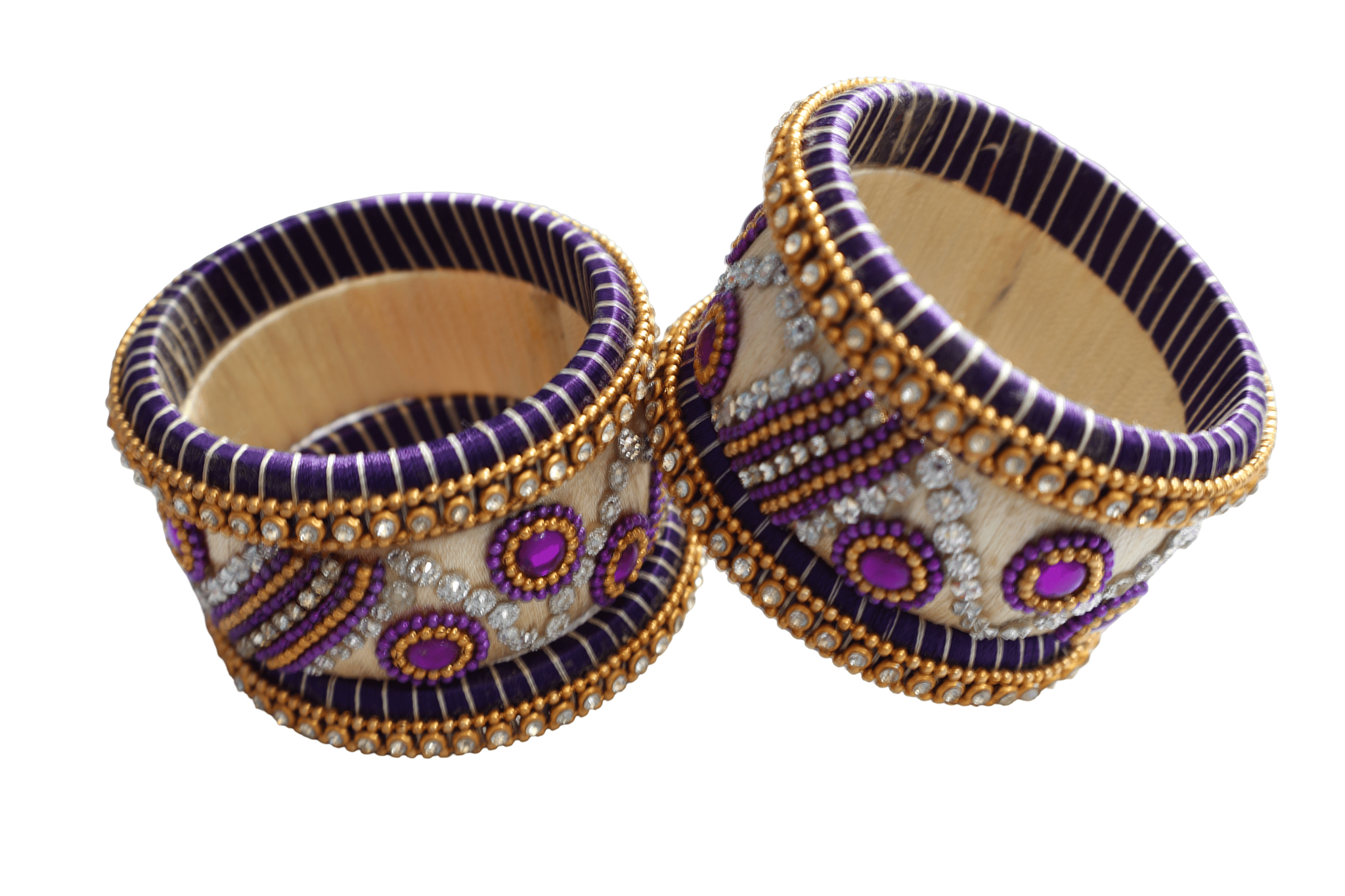Purple & Gold Thread Bangles with Crystal Embellishments