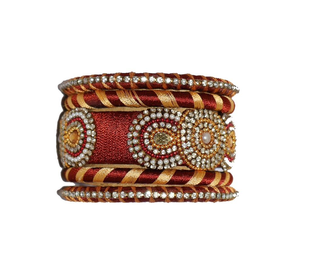 Maroon & Gold Thread Embellished Bangles