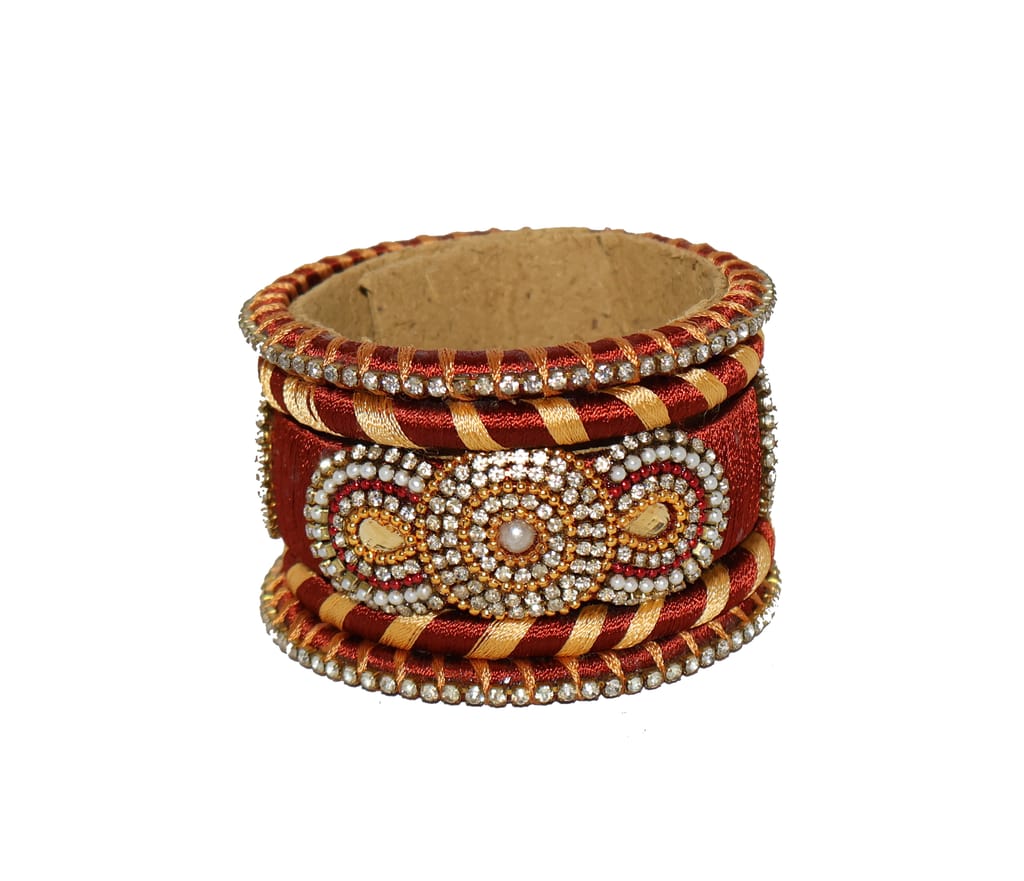 Maroon & Gold Thread Embellished Bangles