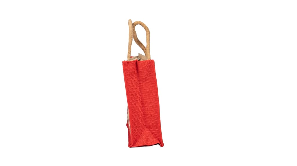 Jute Gift Bag with Red Floral Pattern