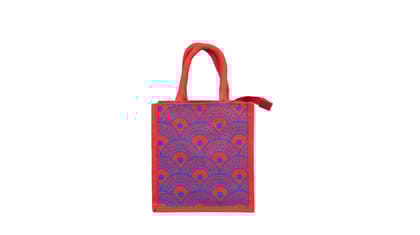 Red Jute Shopping Bag with Blue Pattern - Eco-Friendly Tote
