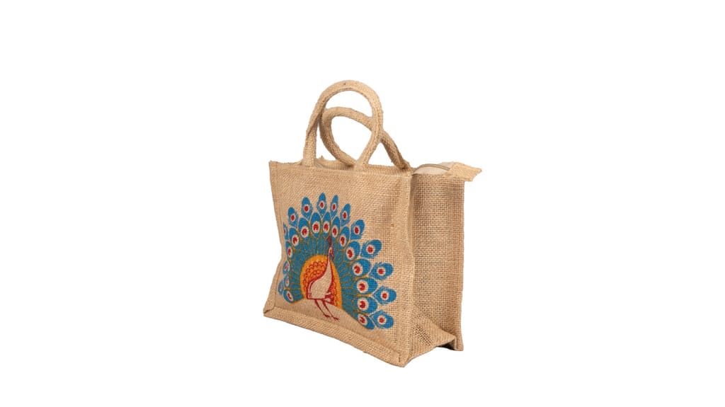 Peacock Design Jute Handbag - Eco-Friendly & Stylish