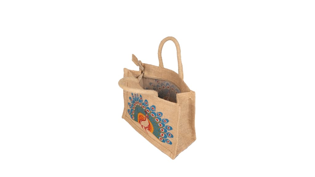 Peacock Design Jute Handbag - Eco-Friendly & Stylish