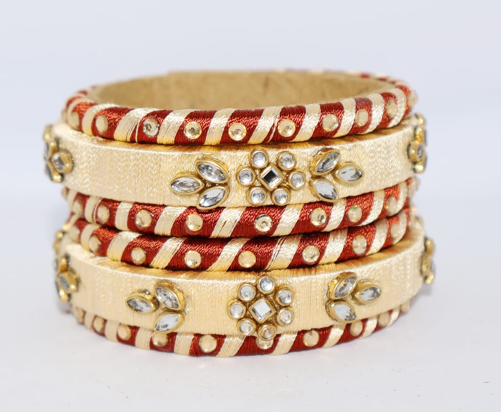 Gold & Maroon Designer Thread Bangles Set