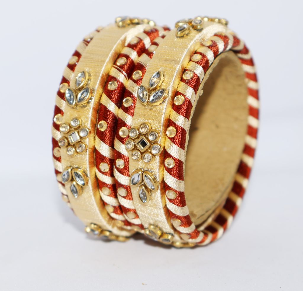 Gold & Maroon Designer Thread Bangles Set