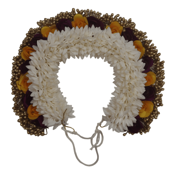 Handcrafted Hair Gajra with White, Marigold & Burgundy Flowers