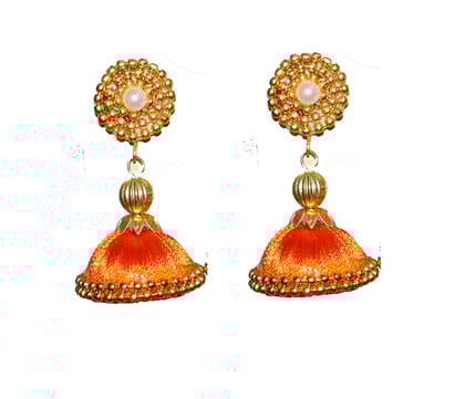 Gold Plated Studded Earrings with Orange Tassels