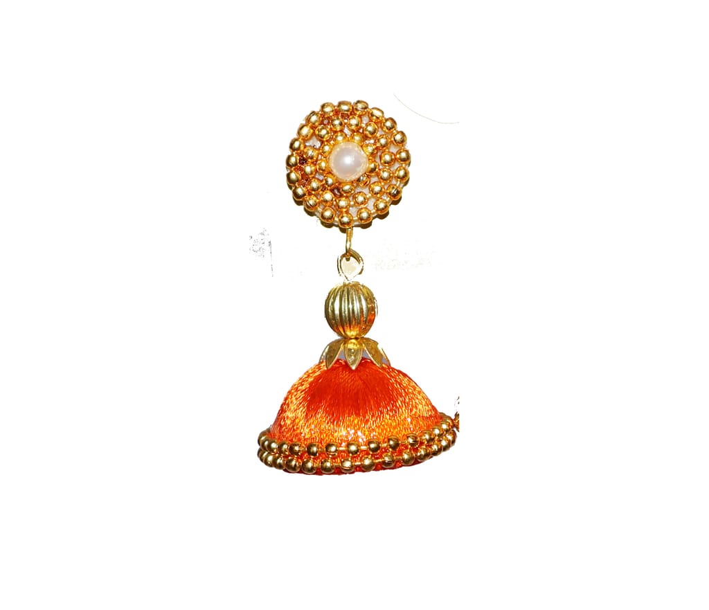 Gold Plated Studded Earrings with Orange Tassels