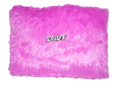 Pink Faux Fur Cushion with 'Love' Embroidery - Decorative & Cozy
