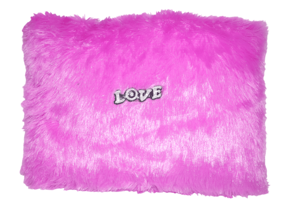 Pink Faux Fur Cushion with 'Love' Embroidery - Decorative & Cozy