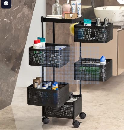 Metal Square High Quality Kitchen Trolley with Wheels (4 Layer / 1 Pc)