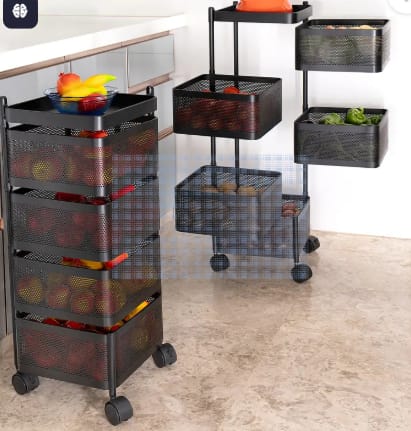 Metal Square High Quality Kitchen Trolley with Wheels (4 Layer / 1 Pc)