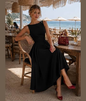 Kashian Women Georgette A-line Dress ( Black )