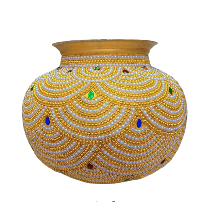 Golden Pearl Embellished Decorative Pot