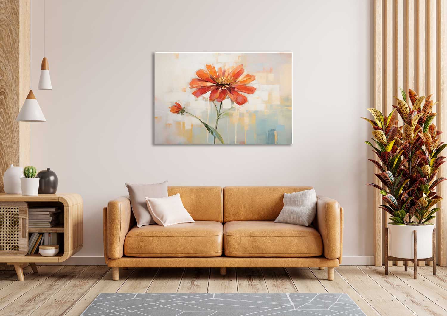 ORANGE FLORAL WALL CANVAS ART 24in X 16in WITH BLACK FRAME