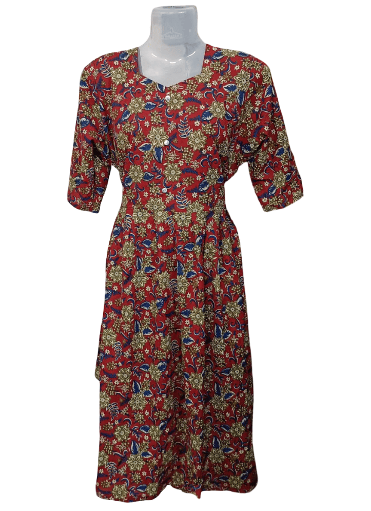 Red Floral Print Dress Cotton