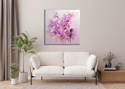 PINK ORCHID BLOSSOM WALLART 24in X 24in WITH BLACK FRAME