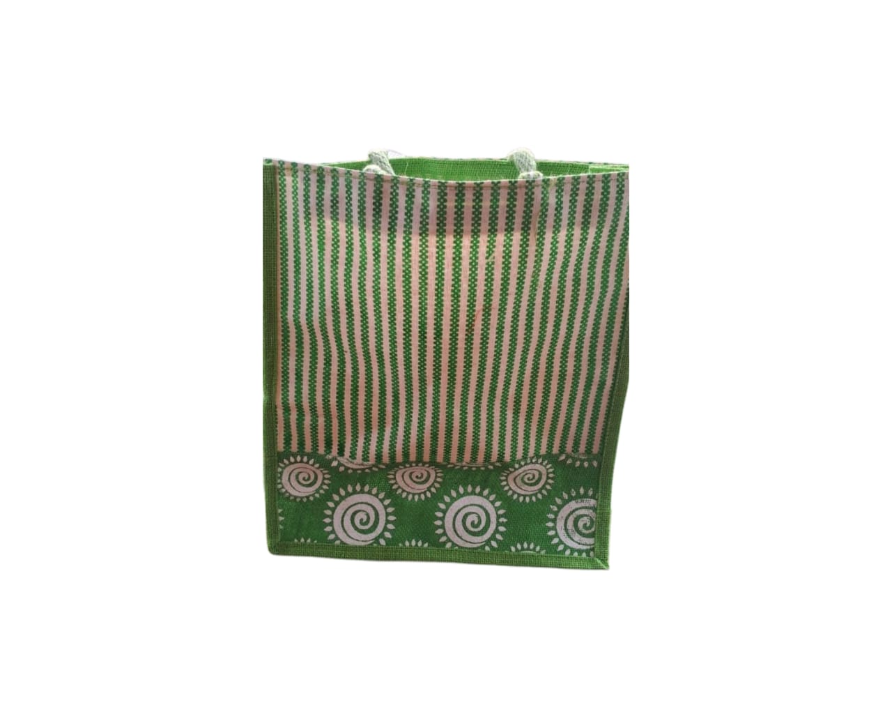 Eco-Friendly Green Striped Jute Shopping Bag