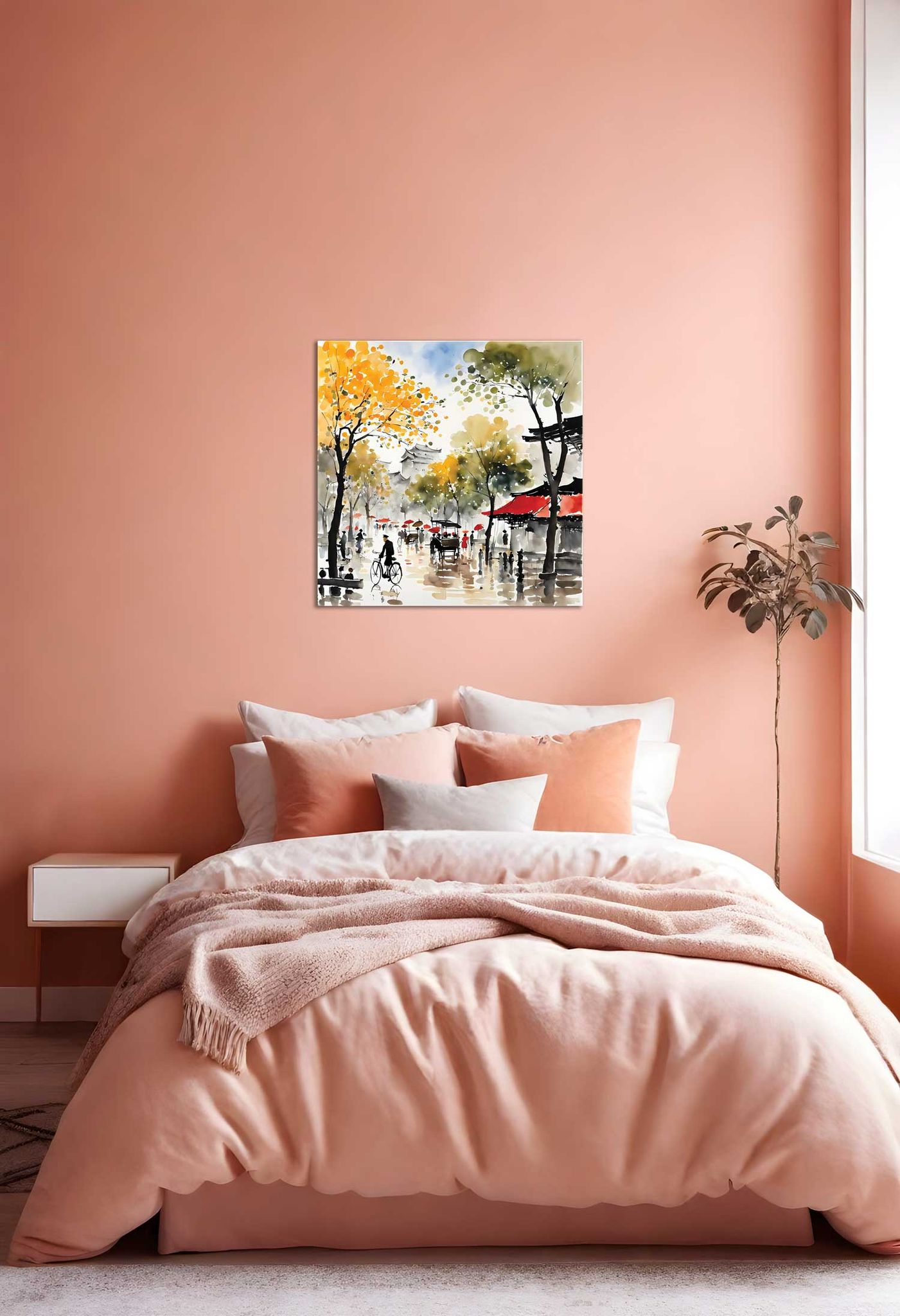 OUTDOOR VILLAGE PAINTINGS 24in X 24in WITH BLACK FRAME