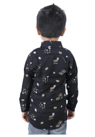 Latest Kids Black Short Sleeve Printed Shirt with Graphic Details 2025 at ShopCircuit | ONDC