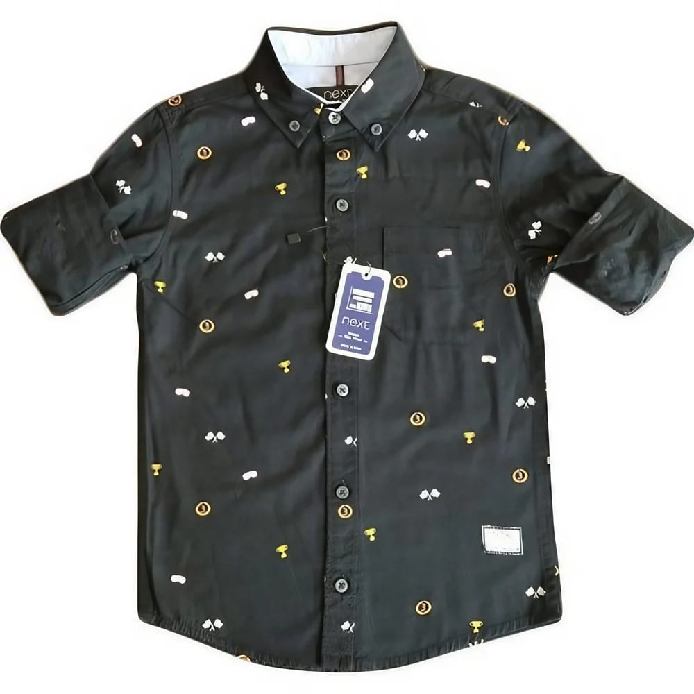 Latest Kids Black Short Sleeve Printed Shirt with Graphic Details 2025 at ShopCircuit | ONDC