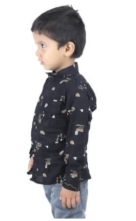 Latest Kids Black Short Sleeve Printed Shirt with Graphic Details 2025 at ShopCircuit | ONDC