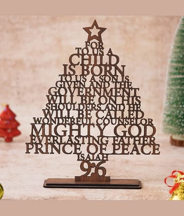 eCraftIndia Brown Wooden Tree for Christmas Decoration - Isaiah 9:6 Mini Christmas Tree Ornaments