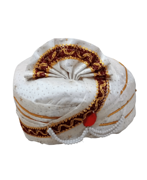 White & Maroon Embroidered Indian Turban for Men