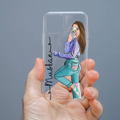 Personalized Cute Girl Transparent Silicon Case Customised with Name for Oppo, Vivo, Redmi, Realme, Poco, Mi, OnePlus, Samsung, iPhone, and More - design 20