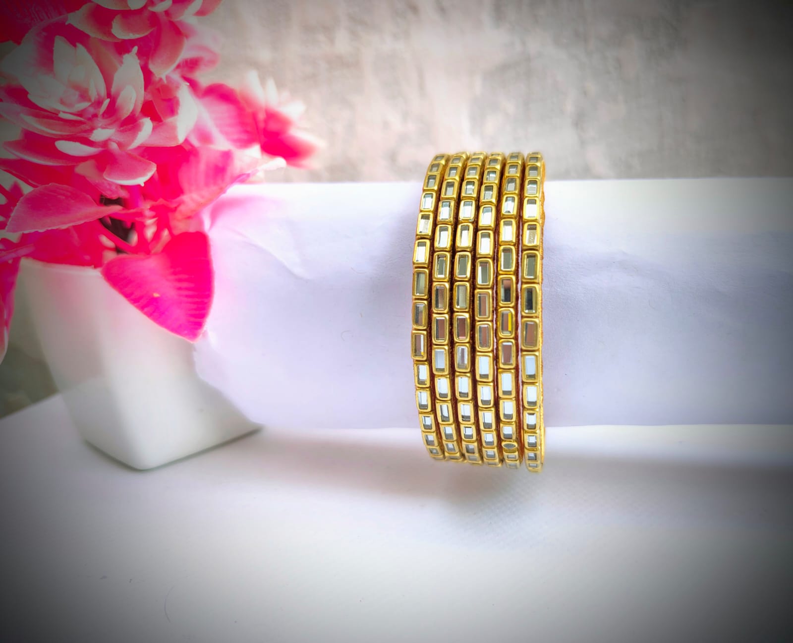 Elegant Gold Stones Bangles Set