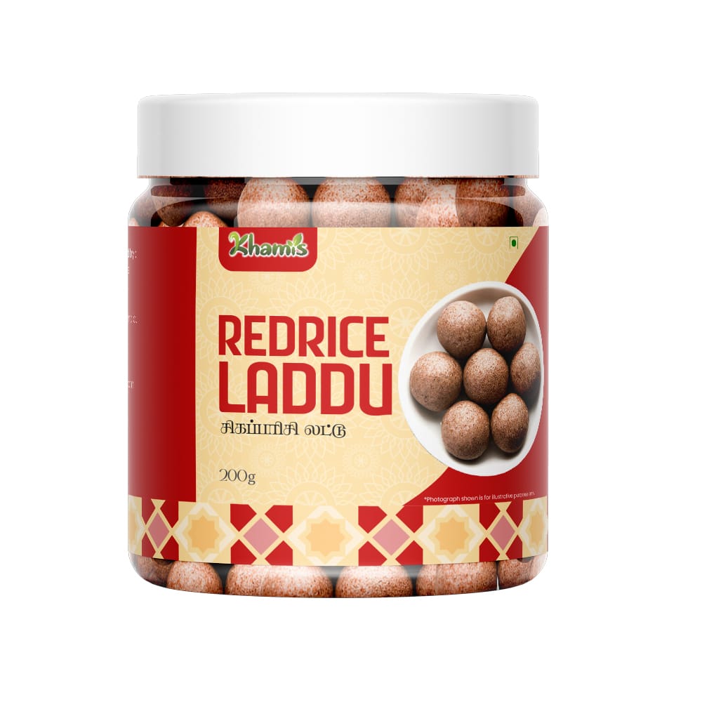 Red Rice Laddu | Traditional Healthy Sweet | Made with Jaggery | Iron-Rich | No Preservatives | Khamis Healthy Foods - 200g (pack of 3)